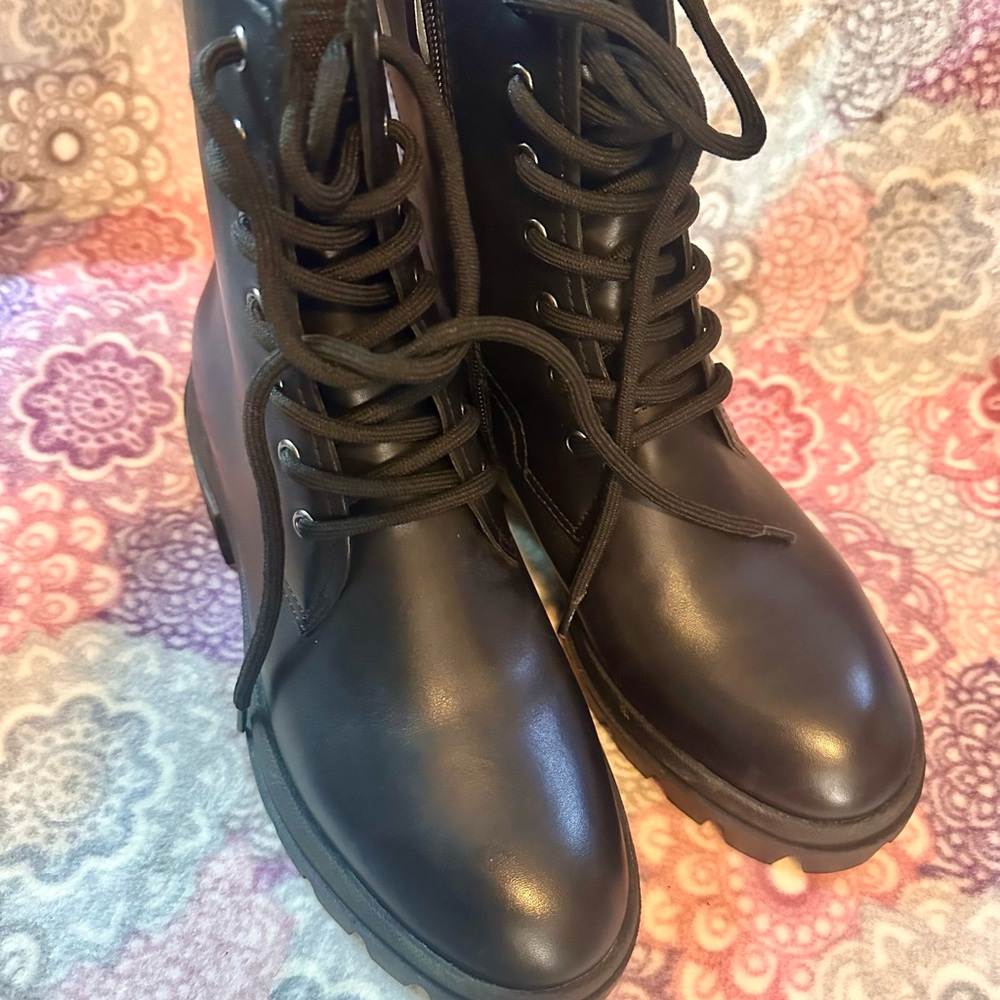 Franco Sarto Black Lace-Up Combat Boots